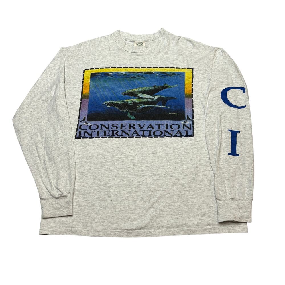 Vintage 90s Conservation International Long Sleeve Shirt XL Whale Down To Earth